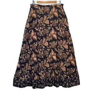 VTG St. Johns Bay LARGE (31") Black/Brown Paisley Cotton Double Layer Maxi Skirt